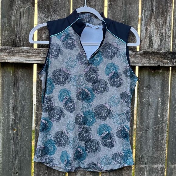 Lady Hagen Blue Floral Golf Quarter Zip Tank Small - Picture 1 of 4